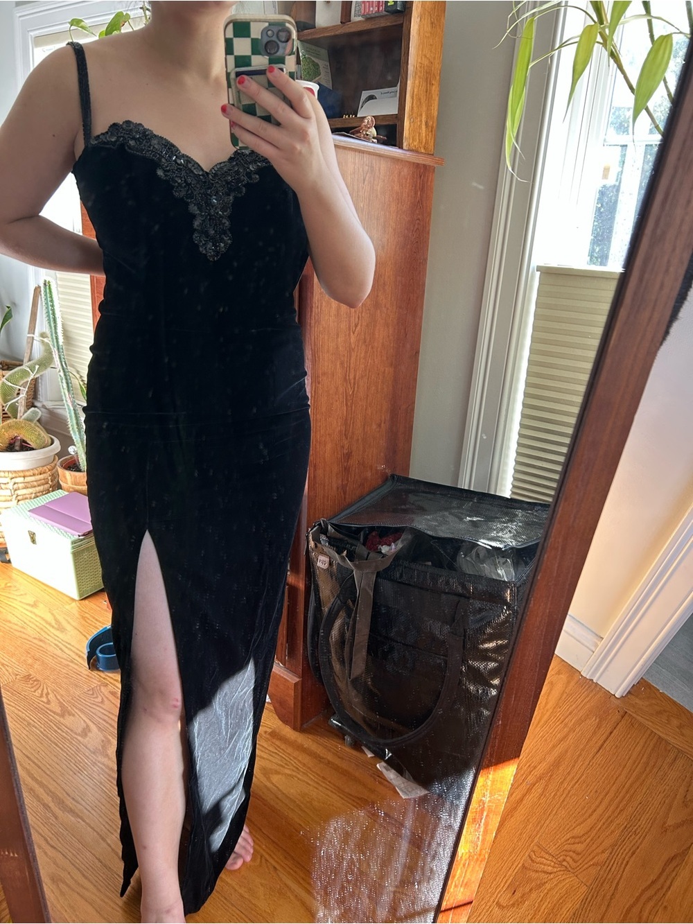 Vintage Y2K 90’s Whimsigoth Dark Coquette Beaded Sequin Velvet Slit Dress